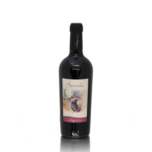 Weinflasche, Barrile, Spitzenrotwein von Contini aus Cabras, Sardinien
